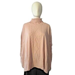 Mersea Newport Sweater Turtleneck Cable Knit Catalina Pink Fisherman OSFA